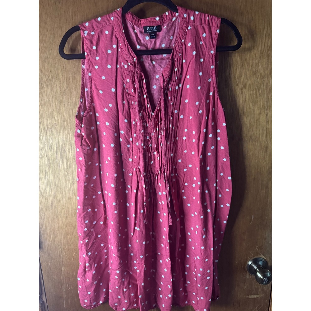 ANA A New Approach Pink Polka Dot Pintuck Sleeveless Blouse Top XXL